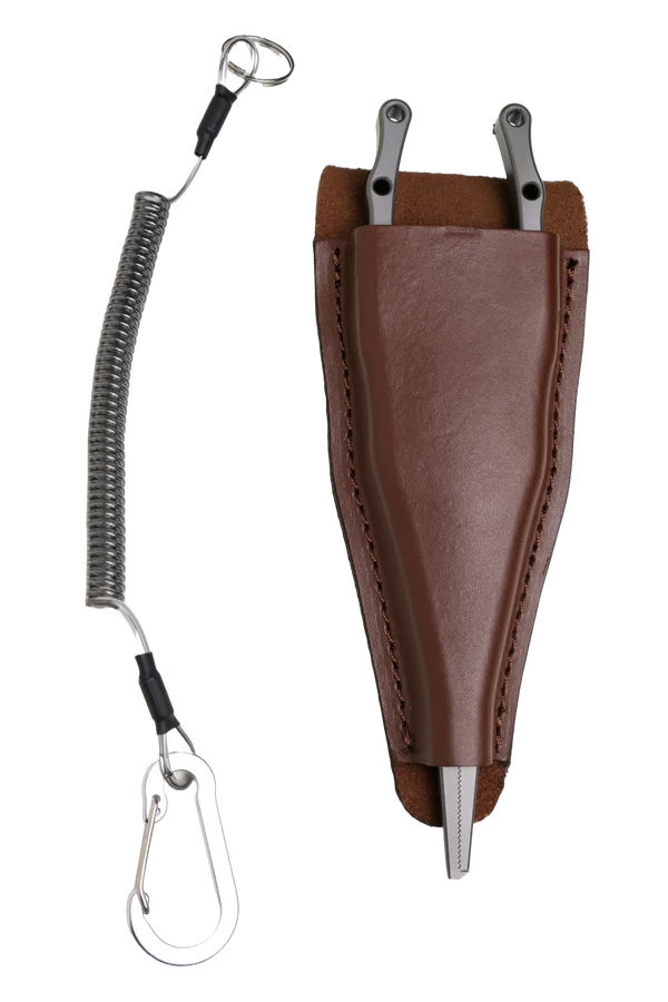 Titanium Fishing Plier Long Version with Tungsten blade (Genuine leather pouch and Retractable Coiled Tether included)