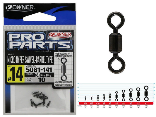 Owner Swivel Micro Hyper size #14 30lb Barrel 10/pack