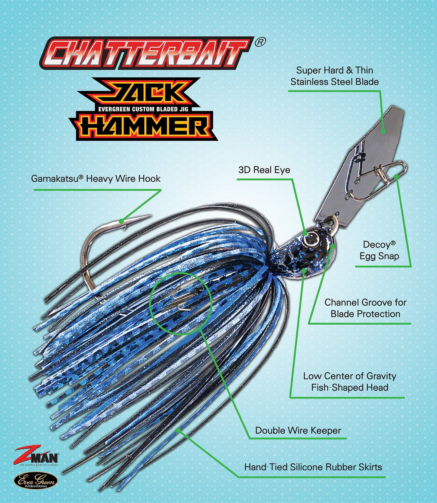 Z-Man Chatterbait Jackhammer Blade Gamakatsu Hook & Stealth Blade Decoy Hook 1/2 oz