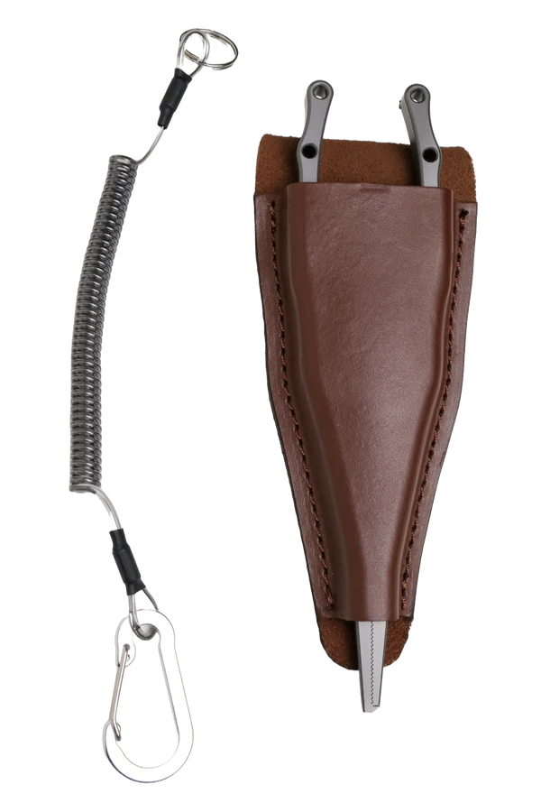 Fully Titanium Fishing Plier Long Version with Tungsten blade (Genuine leather pouch and Retractable Coiled Tether included)