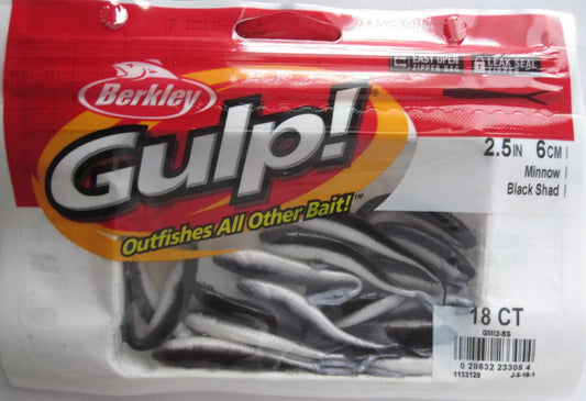 Berkley Gulp! Minnow 2.5'' 18/pack Black Minnow Super Crappie Bait