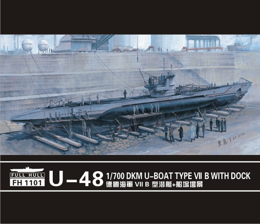 Flyhawk Model 1/700 U-Boat Type VII B DKM U-48 with Dock (Kit + Dockyard Diorama)