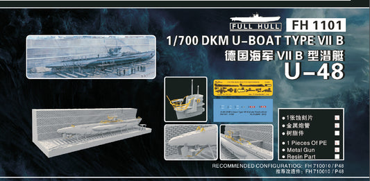 Flyhawk Model 1/700 U-Boat Type VII B DKM U-48 with Dock (Kit + Dockyard Diorama)