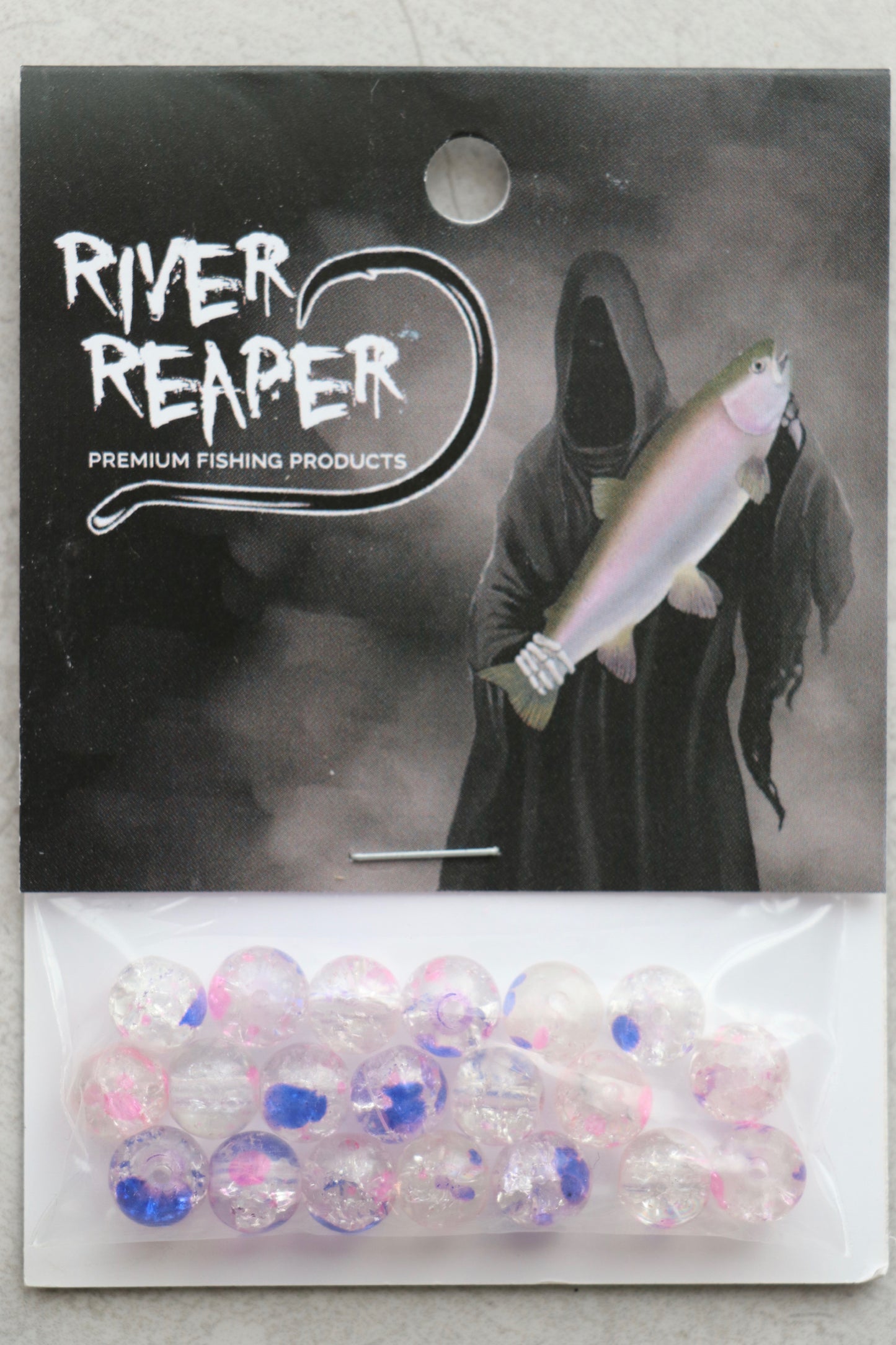 River Reaper glass beads Pink Purple Crackle 8mm/20pc