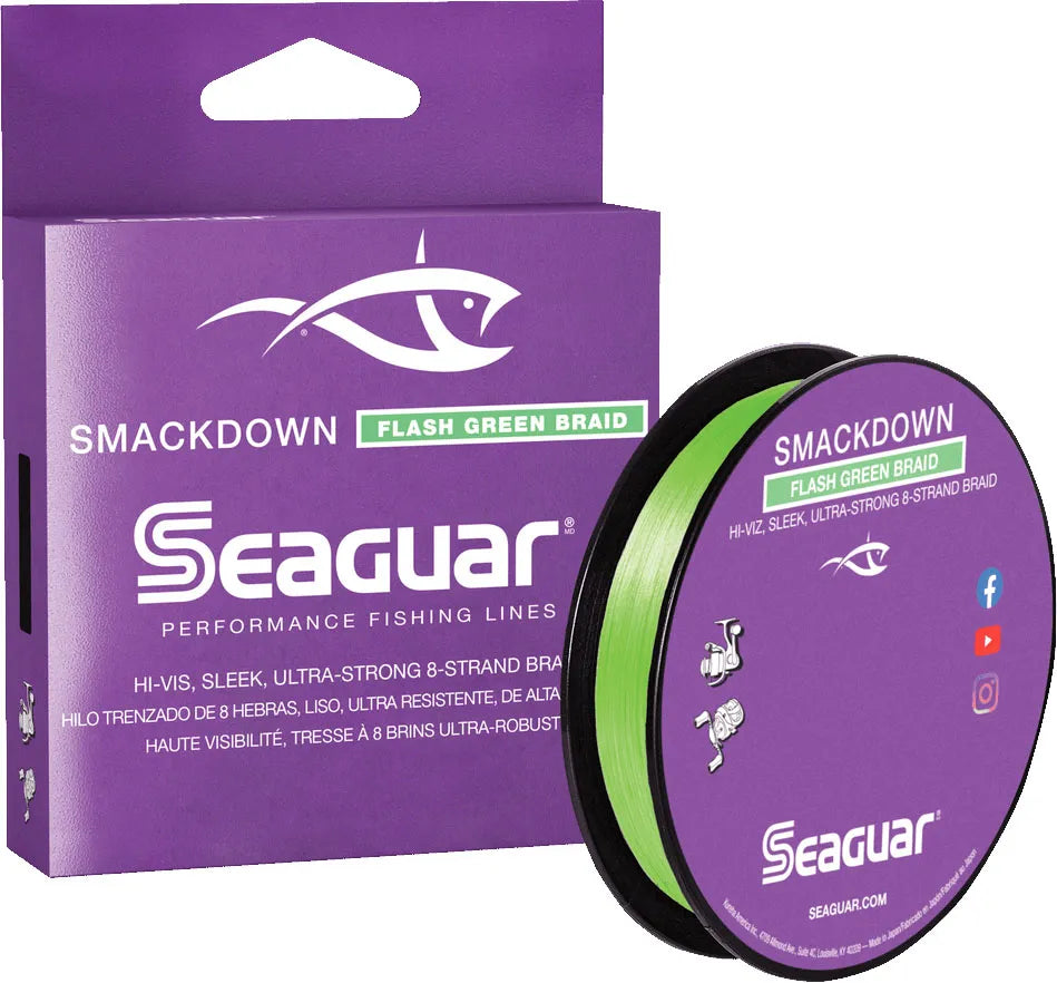 Seaguar Smackdown Braided Fishing Line 150 Yard  (Hi-Vis Flash Green & Stealth gray) 15lb/20lb/30lb